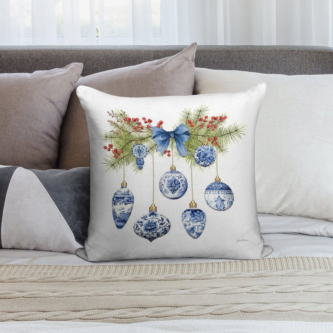 Blue Chinoiserie Christmas A Soft Washable Throw Pillow