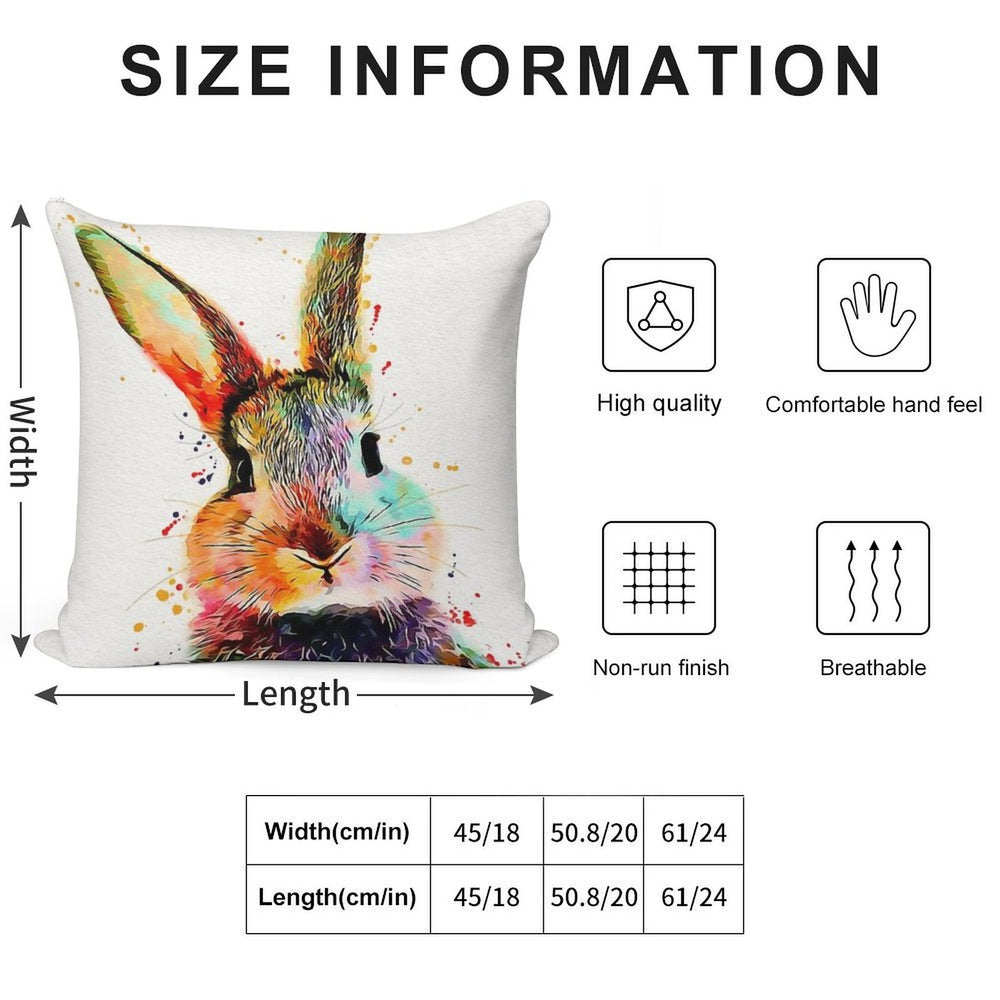 Rabbit Watercolor Art Work Soft Short Plush Fabric Throw Pillow