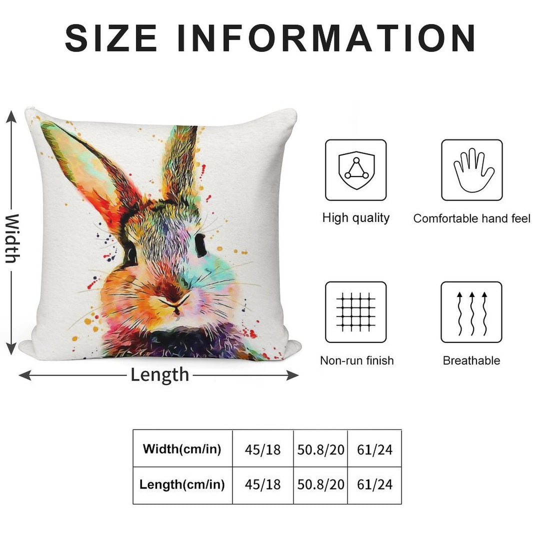 Rabbit Watercolor Art Work Soft Short Plush Fabric Throw Pillow