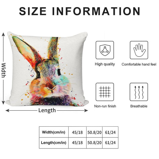 Rabbit Watercolor Art Work Soft Short Plush Fabric Throw Pillow