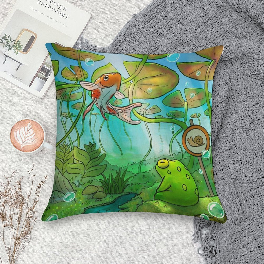 Peaceful Underwater Lilypads with Frog And Koi Fish Art Soft Multiple Sizes Throw Pillow