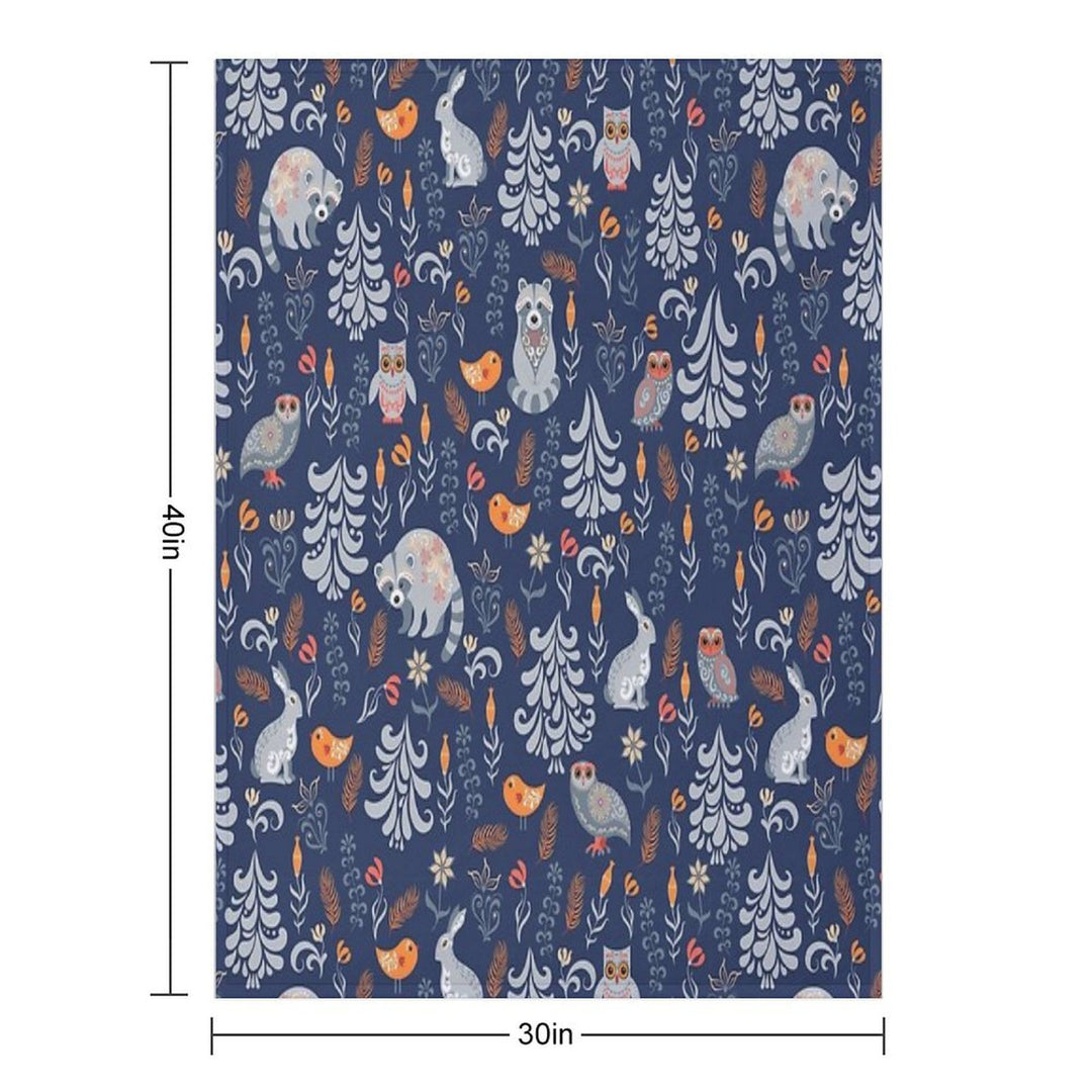 Fairy Forest with Animals And Birds. Raccoons, Owls, Bunnies And Little Chick. All-season Throw Blanket