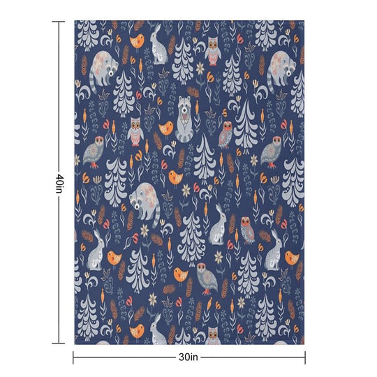 Fairy Forest with Animals And Birds. Raccoons, Owls, Bunnies And Little Chick. All-season Throw Blanket