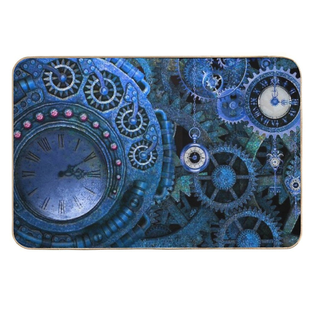 Steampunk Clocks (Blue)  Stain-Proof Bath Mat
