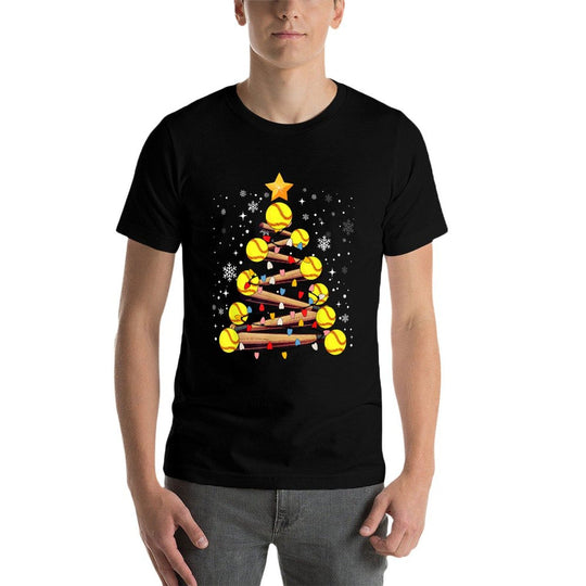 Softball Christmas Tree Light Xmas Softball Girls Kids  High-quality Stitching T-Shirt