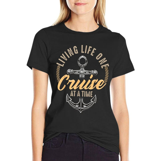Living Life One Cruise At A Time Funny Cruising Ship Cute  Trendy Pattern T-Shirt