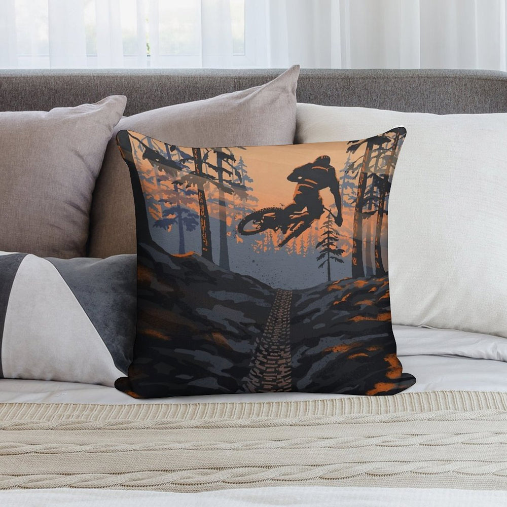 Retro Styled Mountain Biking Dirt Jumper Sunset Soft Warmth Comfort Throw Pillow