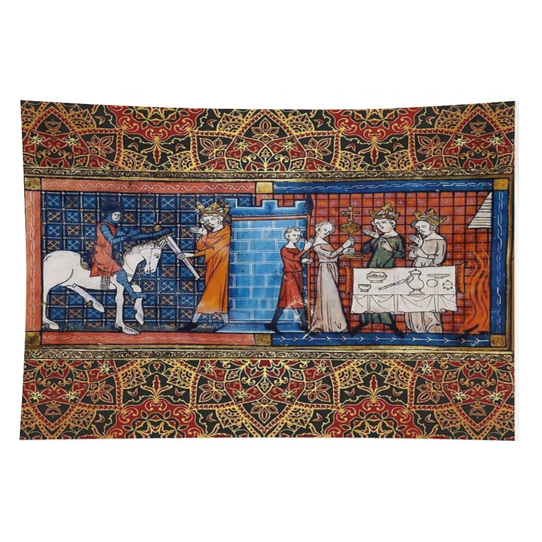 Perceval in Grail Castle  Arthurian Legends Medieval Miniature Tapestry