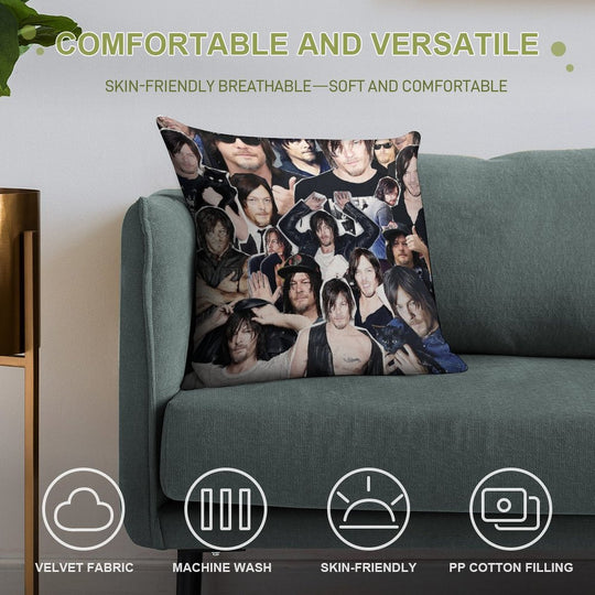 Norman Reedus Collage Soft Fade-Resistant Throw Pillow