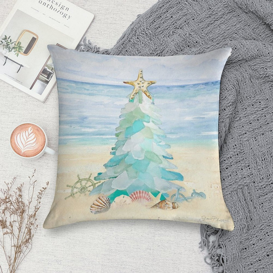 Coastal Seaglass Christmas Tree B Soft Warmth Comfort Throw Pillow