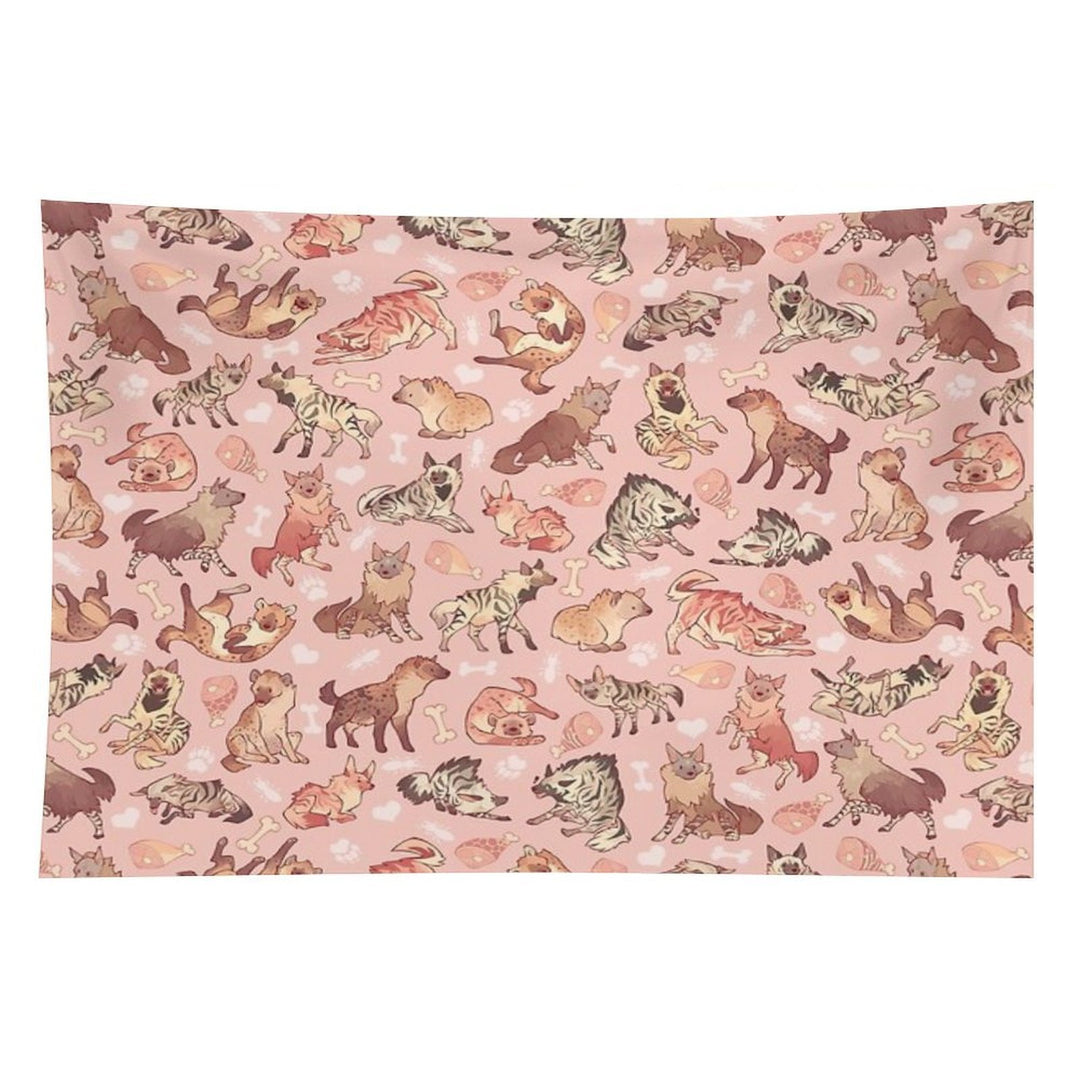Hyenas in Milky Strawberry Tapestry