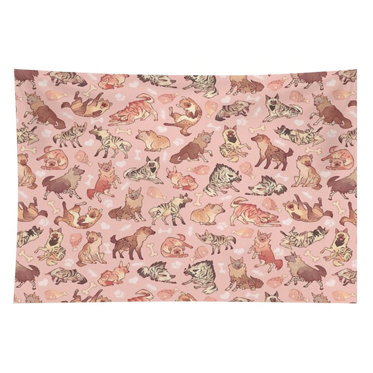 Hyenas in Milky Strawberry Tapestry