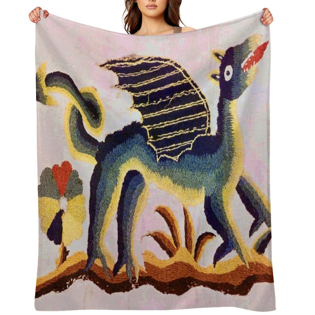 Crewel Dragon Vintage Floral Vector Pattern Eco-conscious Throw Blanket