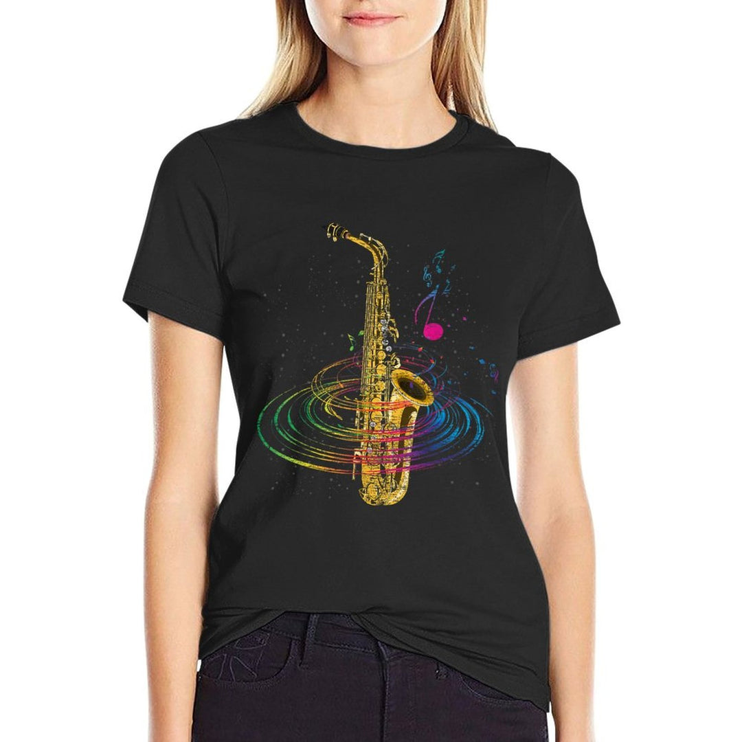 Sax Player Gift Idea Saxophonist Music Notes Saxophone  Stretchy T-Shirt