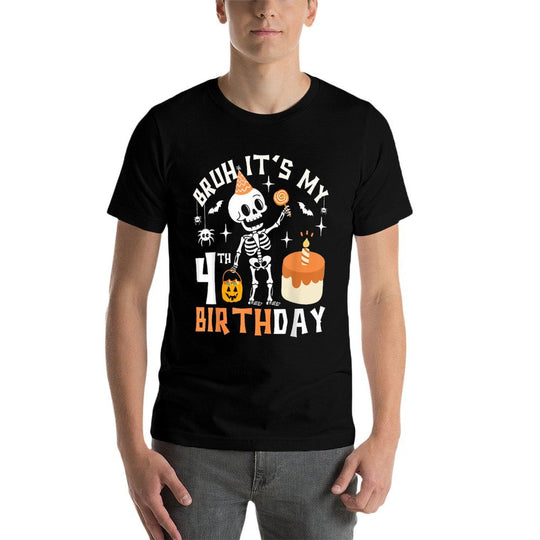 Halloween 4th Birthday Bruh-Funny Skeleton 4th Bday Kids Boy  Oversized Silhouette T-Shirt