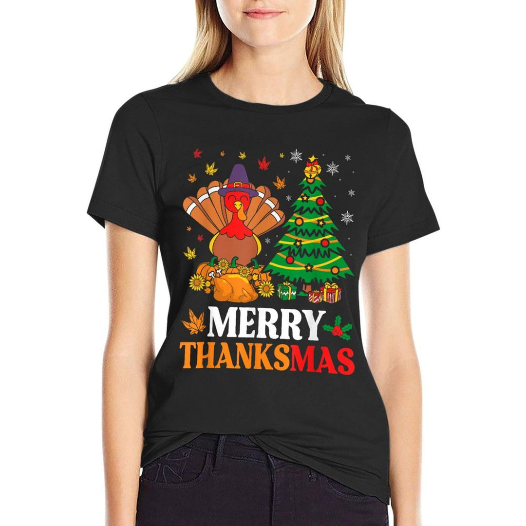 Merry Thanksmas Christmas Thanksgiving Funny Turkey  Eco-friendly Material T-Shirt