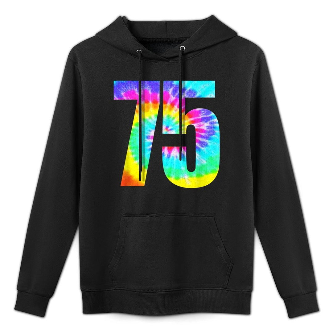 Colorful Tie Dye 75th Birthday Or Number 75 Team Event Medium-Weight Fabric Hoodie