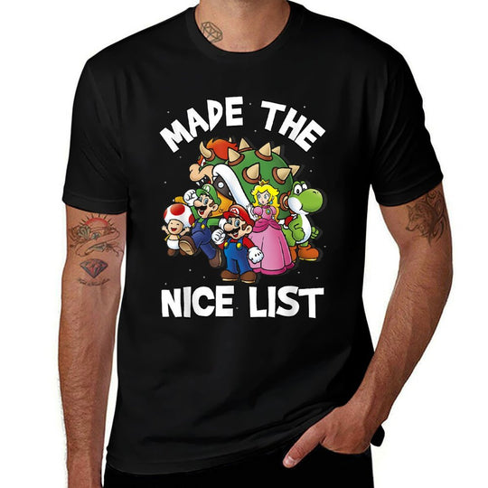Super Mario Christmas Made The Nice List Group Shot  Eco-friendly Material T-Shirt