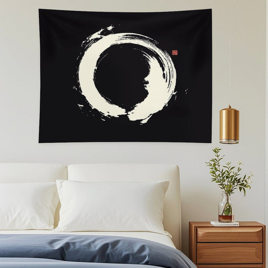Black Ensō  Japanese Zen Circle Tapestry