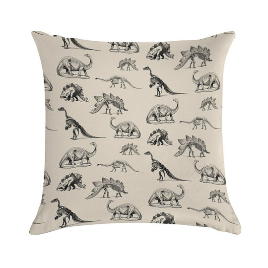 Vintage Museum Dinosaur Skeleton Illustrations, Black & Cream Dinos Soft Reinforced Edging Throw Pillow
