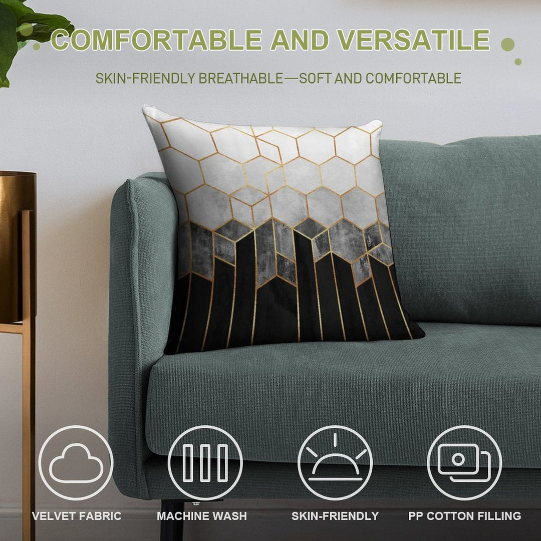 Charcoal Hexagons Soft Short Plush Fabric Throw Pillow