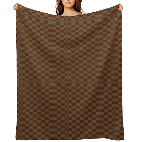 Mid Century Orange And Sand Rectangle Chequered Easy Care Throw Blanket