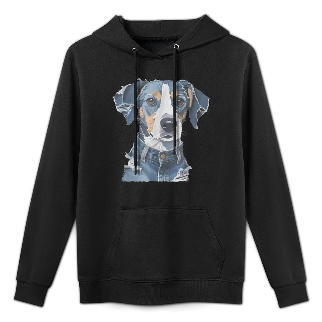 Dog Pattern Denim Patchwork Art Men Women Funny Tee Shape Retention Hoodie