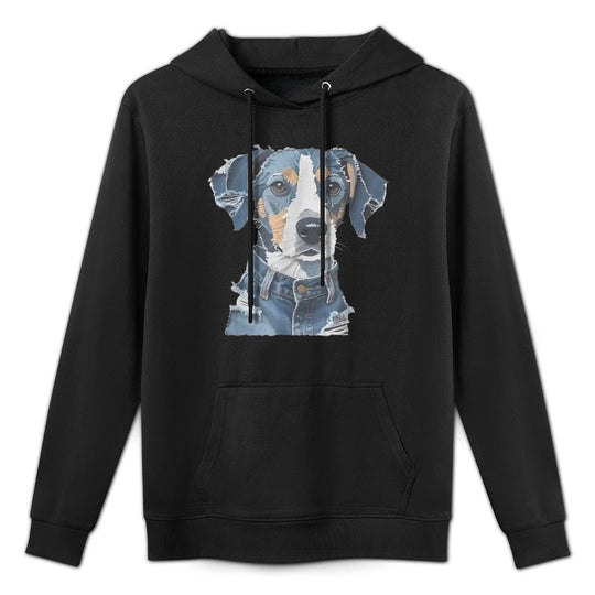 Dog Pattern Denim Patchwork Art Men Women Funny Tee Shape Retention Hoodie