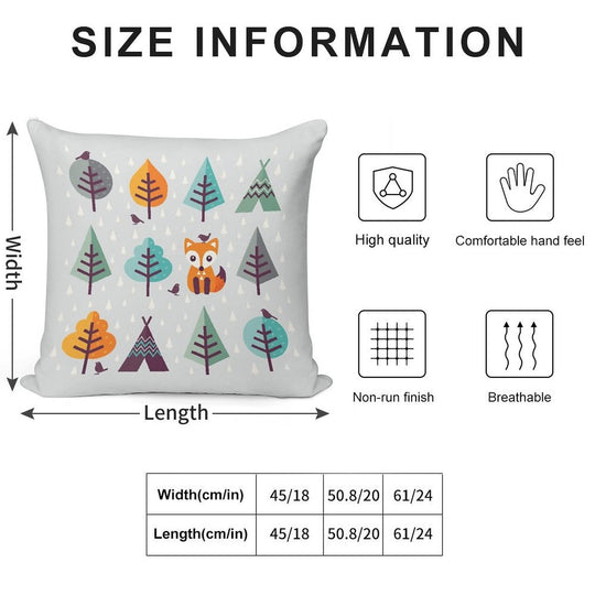 Fox in The Forest on Gray Soft Short Plush Fabric Throw Pillow