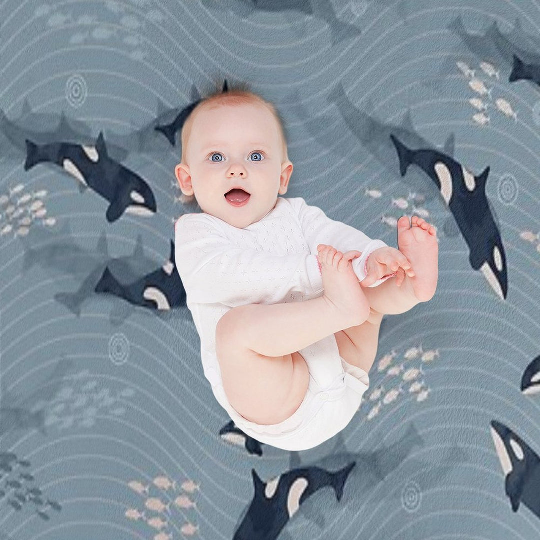 Orca in Motion  Blue-gray Ocean Pattern Gift-ready Throw Blanket