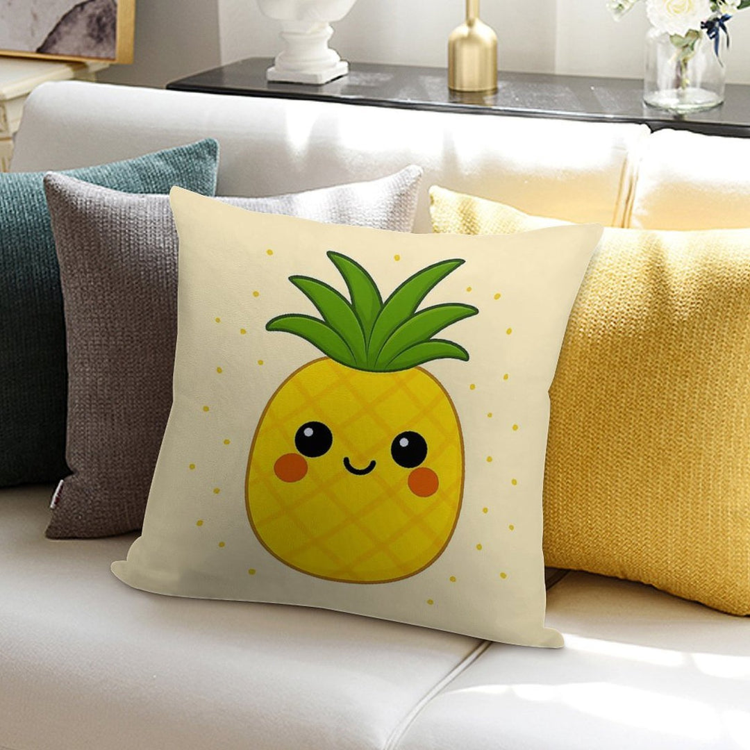 Kawaii-Style Pineapple - Light Beige Background Soft Fade-Resistant Throw Pillow