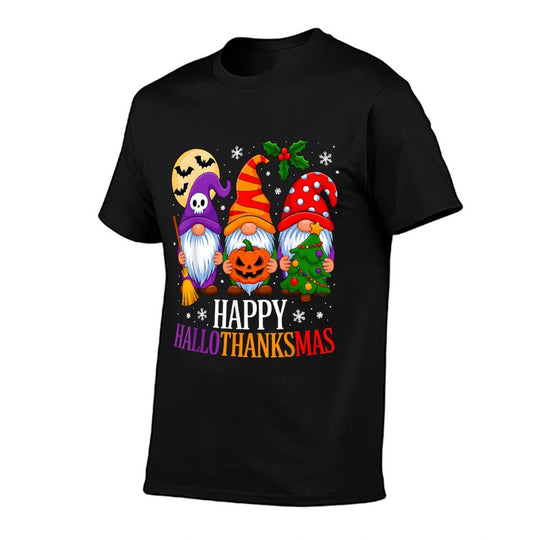 Happy HalloThanksMas Gnomes Halloween Thanksgiving Christmas  Summer-ready Fabric T-Shirt