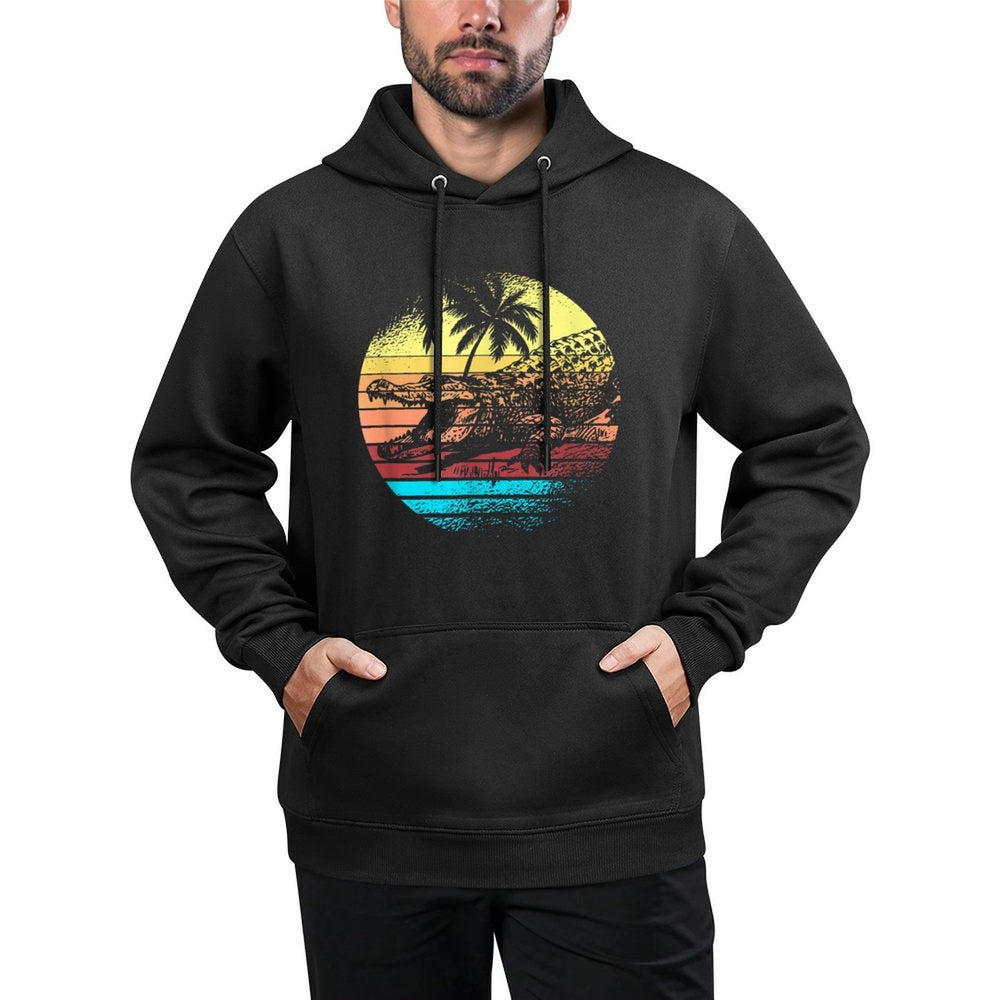 Retro Crocodile Alligator Vintage Gator Distressed Sunset Customizable Surface Hoodie