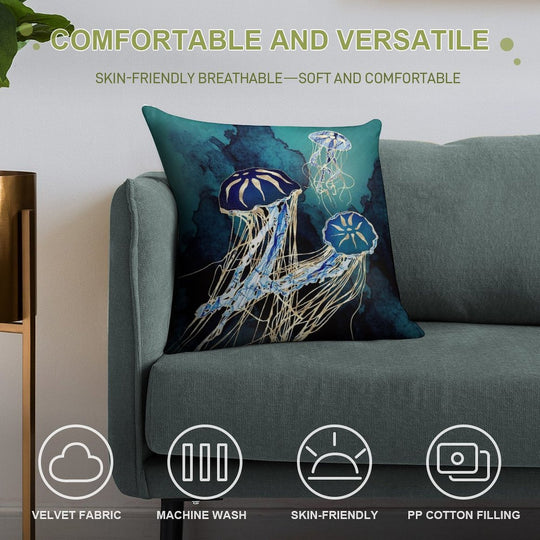 Metallic Jellyfish III Soft Multiple Sizes Throw Pillow