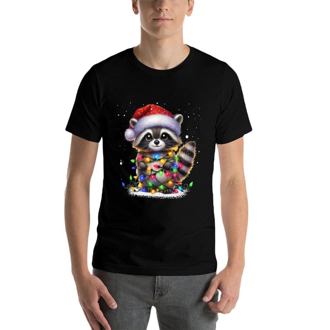Christmas Racoon Funny Christmas Lights Raccoon Holiday  Rolled Sleeves T-Shirt