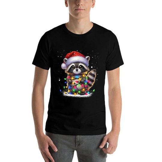 Christmas Racoon Funny Christmas Lights Raccoon Holiday  Rolled Sleeves T-Shirt