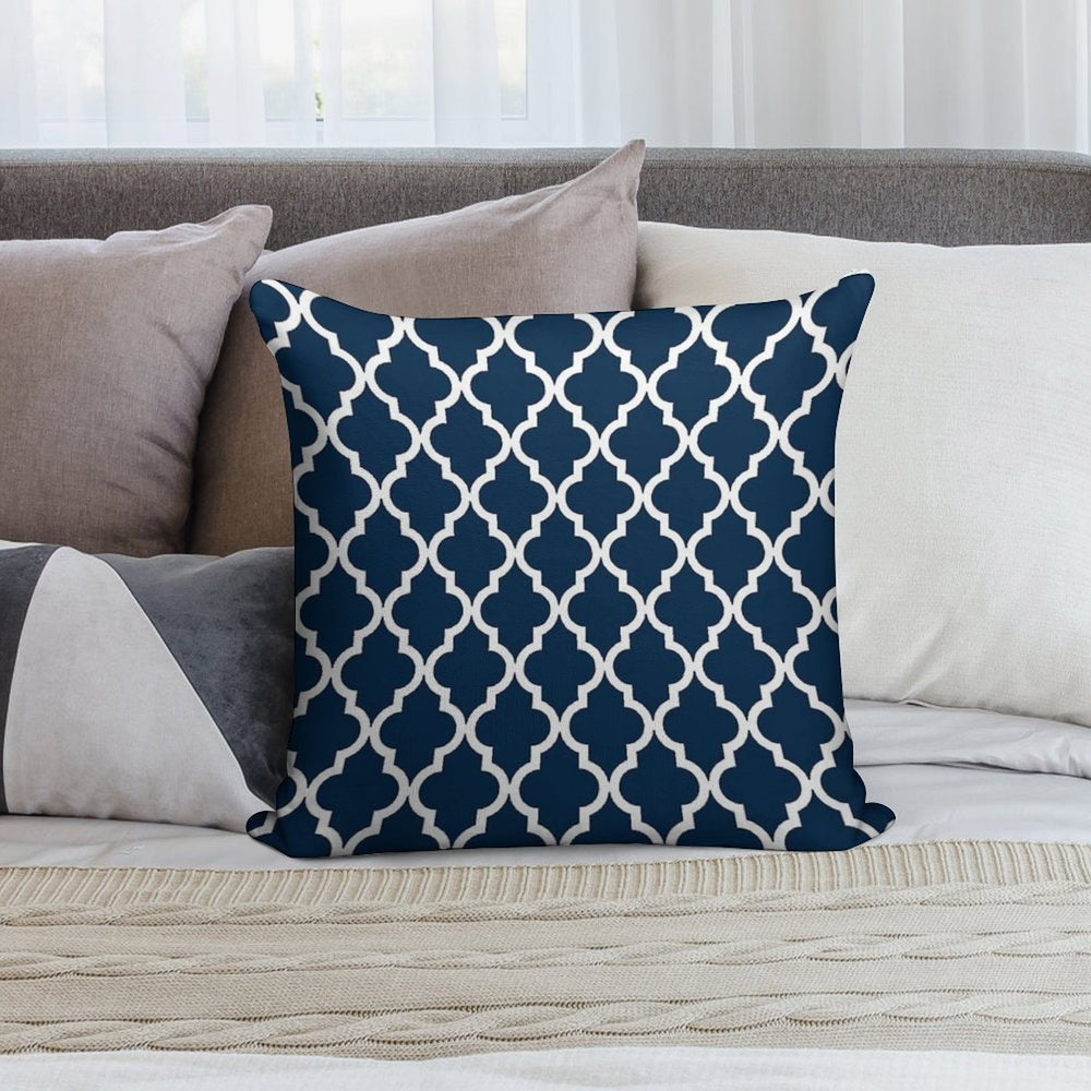 Navy Blue Moroccan Quatrefoil Design Soft Decorative Cover Throw Pillow