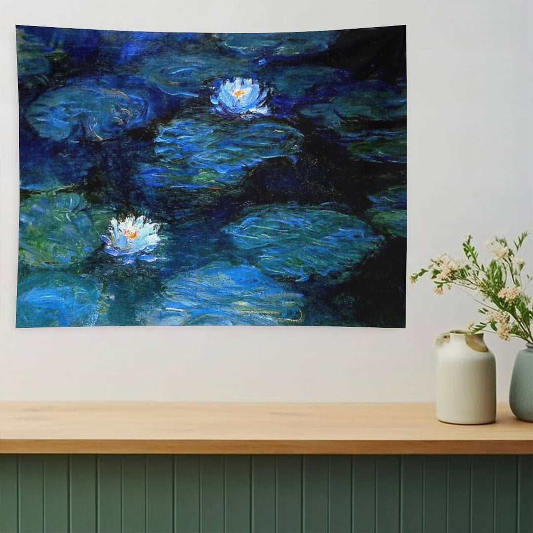 Water Lilies Monet Deep Blue Tapestry
