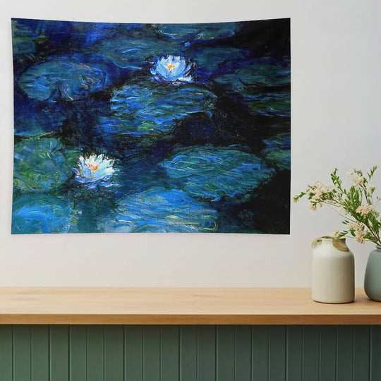 Water Lilies Monet Deep Blue Tapestry