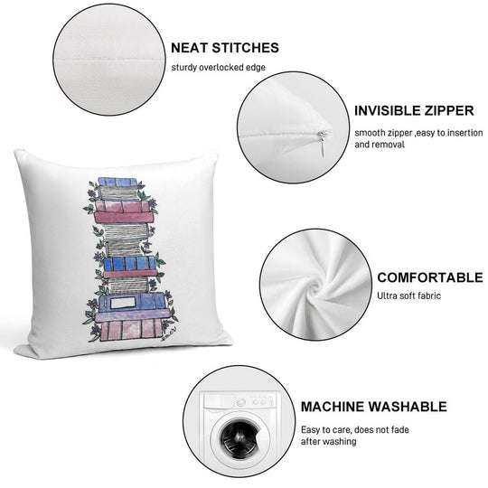 Flowery Books Soft Home Decor Throw Pillow