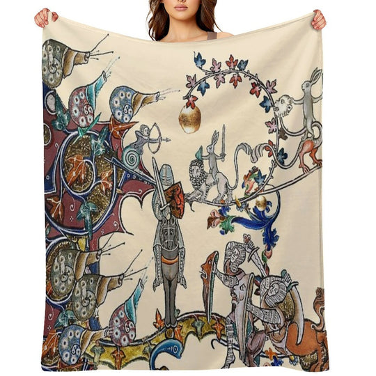 WEIRD MEDIEVAL BESTIARY  WAR, KNIGHTS AND KILLER RABBITS FIGHTING WITH GIANT SNAILS Durable Throw Blanket