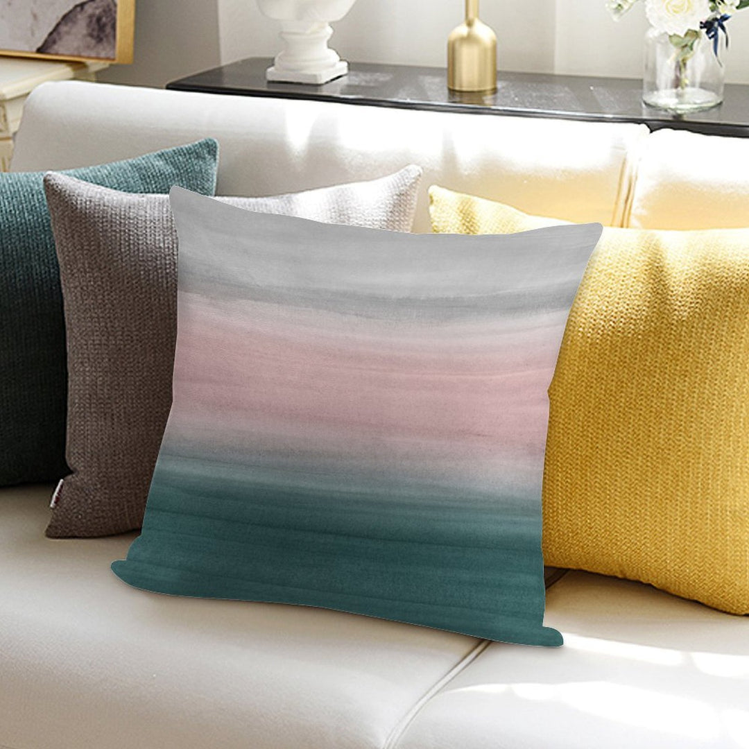 Touching Teal Blush Gray Watercolor Abstract #1 #painting #decor #art Soft Shrink-Resistant Throw Pillow