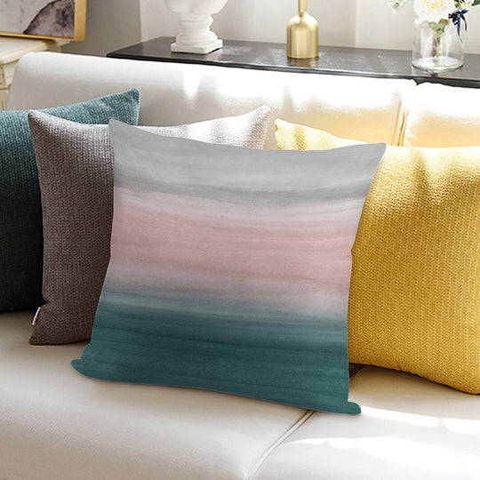 Touching Teal Blush Gray Watercolor Abstract #1 #painting #decor #art Soft Shrink-Resistant Throw Pillow