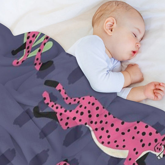 Pink Cheetahs on Purple Pattern Durable Throw Blanket
