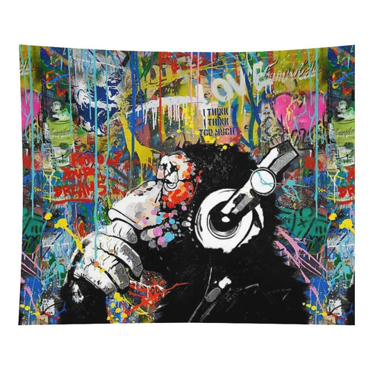 Monkey Thinker - Banksy Urban Contemporary Colorful Street Art -  DJ Chimp Tapestry
