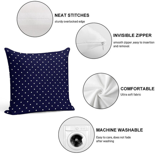 Navy Blue White Polka Dots Soft Reinforced Edging Throw Pillow