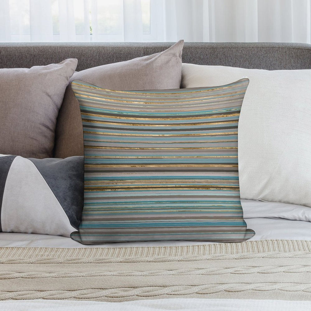 Taupe, Gold And Teal Stripes Soft Washable Throw Pillow