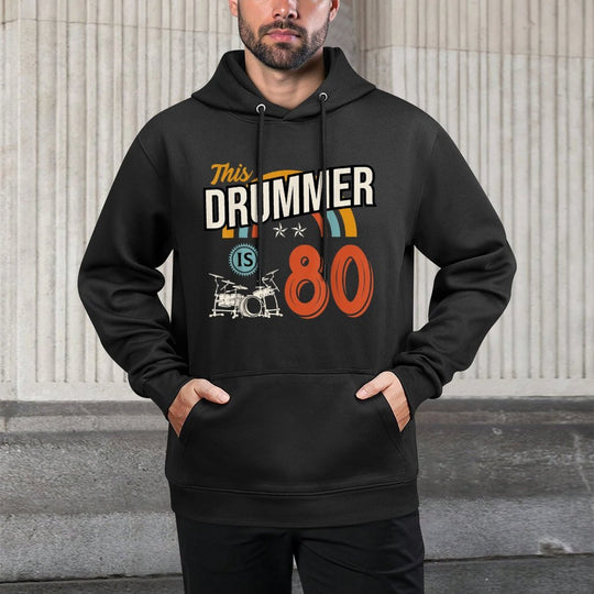 Vintage 80 Year Old Birthday Drummer Drums 80th B-Day Crew Kangaroo Pocket Hoodie
