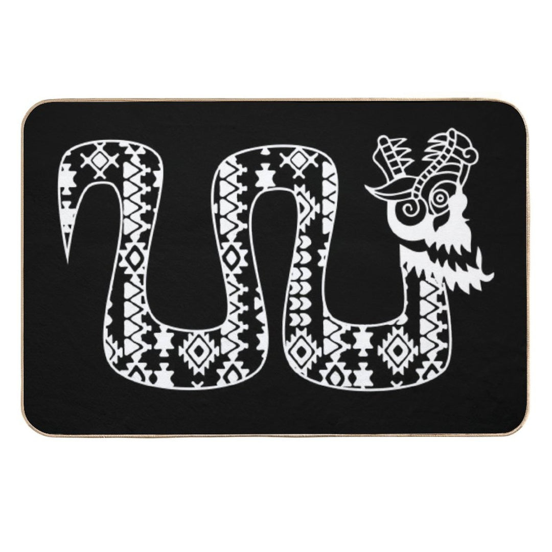 Aztec Tribal Serpent Dragon White  Toxin-Free Bath Mat