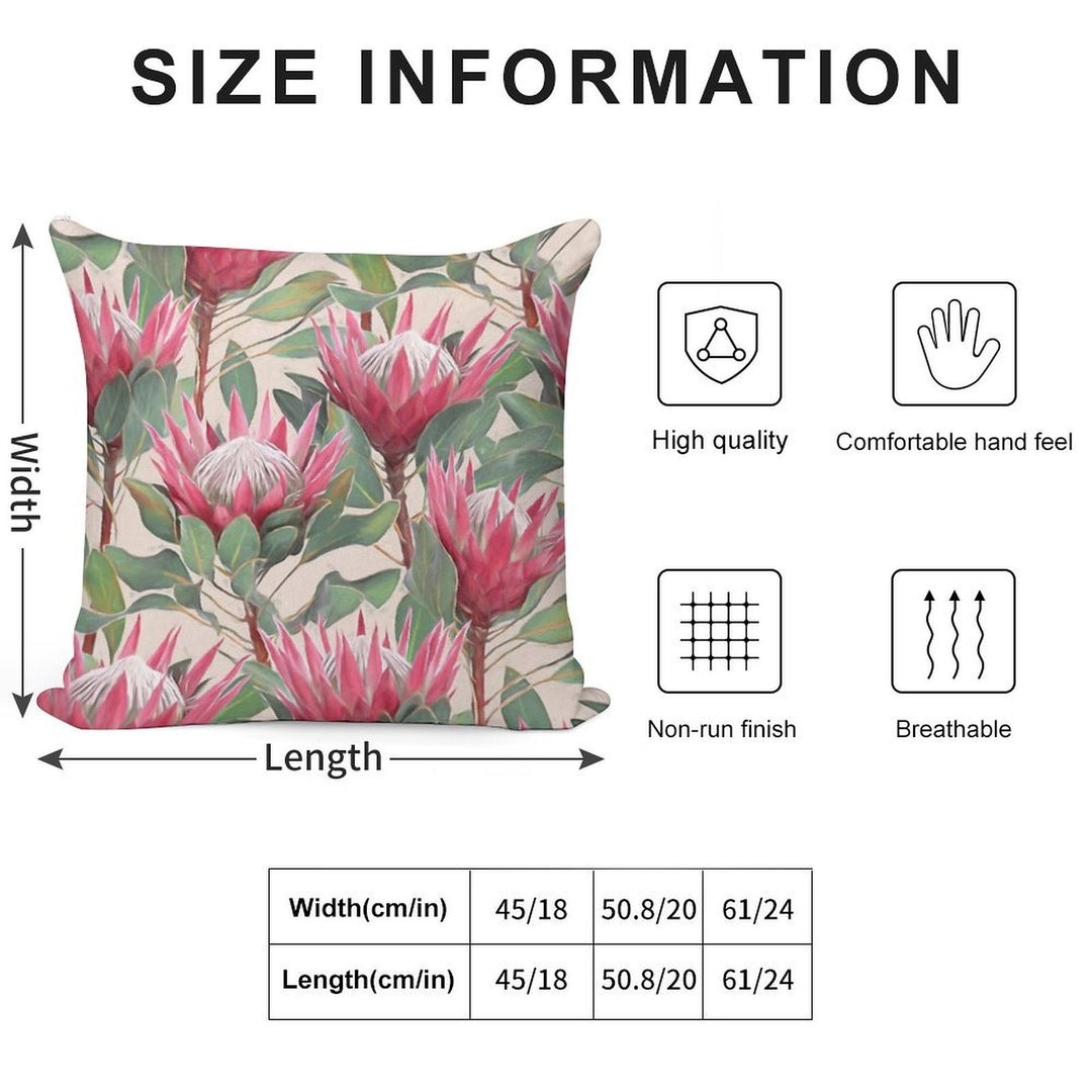 Painted King Proteas on Cream Soft Shrink-Resistant Throw Pillow